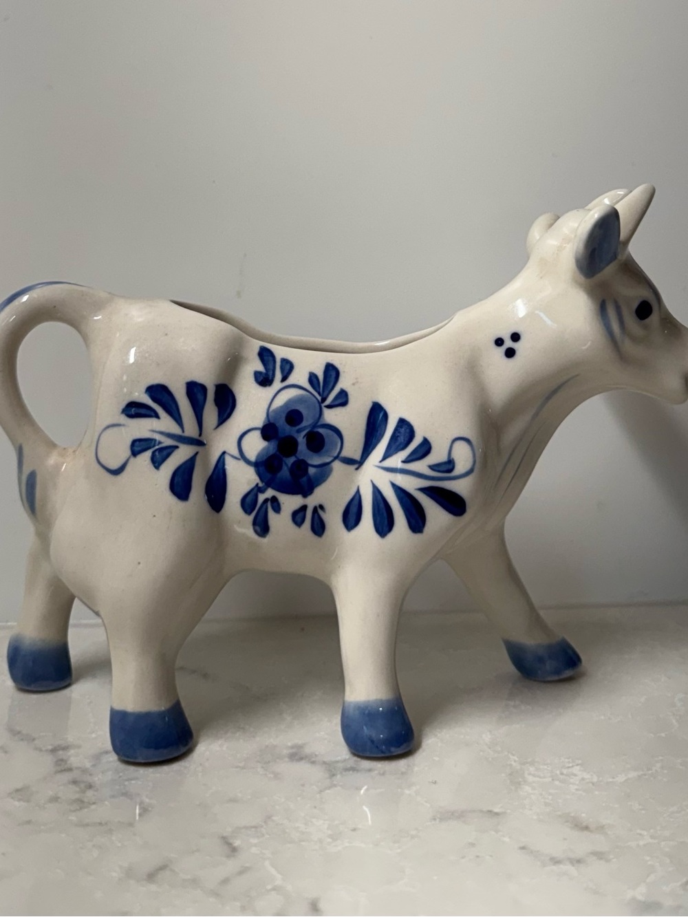 Vintage Blue Delft Blue Ceramic Cow Creamer - White and Blue - Picture 3 of 10